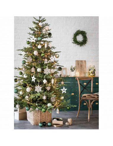 Tradineur - Set de 42 bolas de navidad de color dorado con tamaños y diseños surtidos y 1 estrella en dorado, ideal para complet