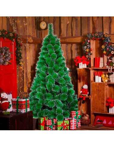 Tradineur - Árbol de navidad - Diseño con nieve - Altura de 150 cm - Fácil montaje - Fabricación en PVC, metal revestido, robust