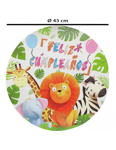 Tradineur - Piñata redonda de feliz cumpleaños con animales, cartón, rellenar con golosinas, chuches, decoración infantil para f