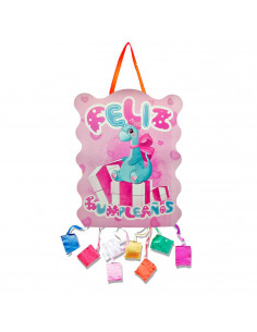 Tradineur - Piñata de dinosaurio rosa, feliz cumpleaños, cartón, rellenar con golosinas, chuches, decoración infantil para fiest