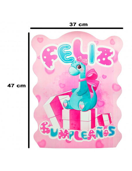 Tradineur - Piñata de dinosaurio rosa, feliz cumpleaños, cartón, rellenar con golosinas, chuches, decoración infantil para fiest