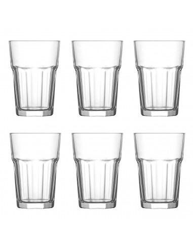 Tradineur - Set de 6 vasos de cristal clásicos "Aras", base gruesa, resistentes, aptos para lavavajillas, refrescos, agua, bebid