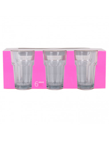 Tradineur - Set de 6 vasos de cristal clásicos "Aras", base gruesa, resistentes, aptos para lavavajillas, refrescos, agua, bebid