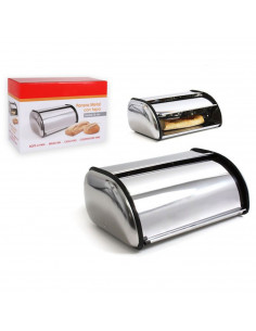 Panera de metal con tapa abatible 35,5 x 23 x 15,5 cm, contenedor para pan metálico, recipiente con tapa y asa para almacenar pa 2