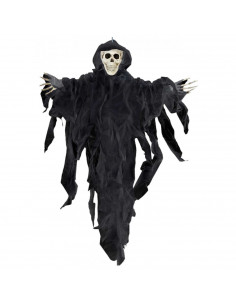 Tradineur - Esqueleto colgante con capucha para Halloween - Fabricado en plástico - Adorno para decoración - 70 x 12 x 10 cm - C