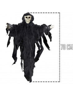Tradineur - Esqueleto colgante con capucha para Halloween - Fabricado en plástico - Adorno para decoración - 70 x 12 x 10 cm - C 2