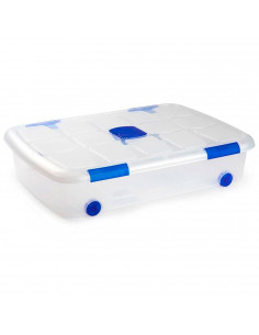 Tradineur - Caja de plástico transparente de 16,7 x 75 x 55 cm, con capacidad de 41 litros, Contenedor de plástico para almacena