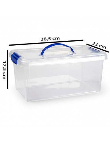 Tradineur - Caja de plástico con tapa y asa Nº24, transparente, cajón de almacenaje multiusos, ordenación, objetos, hogar, 10 li