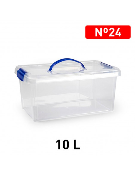 Tradineur - Caja de plástico con tapa y asa Nº24, transparente, cajón de almacenaje multiusos, ordenación, objetos, hogar, 10 li