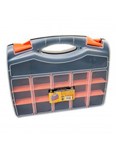 Caja organizadora de plástico de 37 x 30 x 8 cm con 2 compartimentos y asa. Organizador de herramientas para hogar o trabajo. Ma