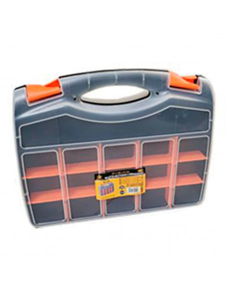 Caja organizadora de plástico de 37 x 30 x 8 cm con 2 compartimentos y asa. Organizador de herramientas para hogar o trabajo. Ma