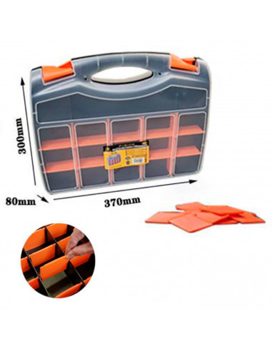 Caja organizadora de plástico de 37 x 30 x 8 cm con 2 compartimentos y asa. Organizador de herramientas para hogar o trabajo. Ma