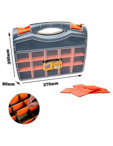 Caja organizadora de plástico de 37 x 30 x 8 cm con 2 compartimentos y asa. Organizador de herramientas para hogar o trabajo. Ma