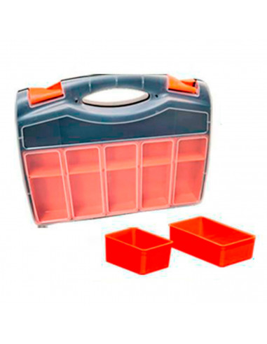Caja organizadora de plástico de 37 x 30 x 8 cm con 2 compartimentos y asa. Organizador de herramientas para hogar o trabajo. Ma