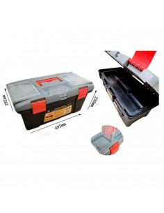 Caja de color negro y naranja de herramientas de 24,5 x 49 x 26 cm con varios compratimentos individuales. Arcón especial para b 2