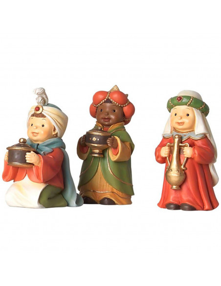 Tradineur - Figuras 3 Reyes Magos Naïf para belén navideño, marmolina, figuras decorativas para nacimiento, pesebre, navidad, ad