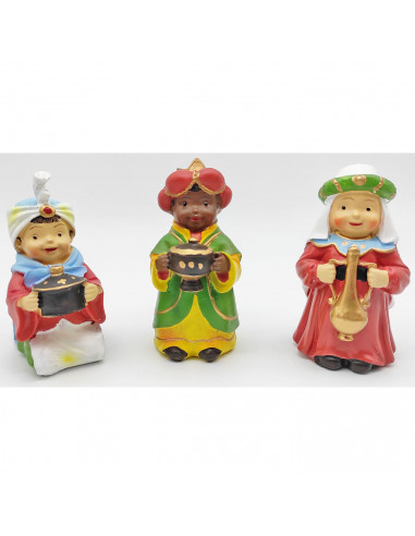 Tradineur - Figuras 3 Reyes Magos Naïf para belén navideño, marmolina, figuras decorativas para nacimiento, pesebre, navidad, ad