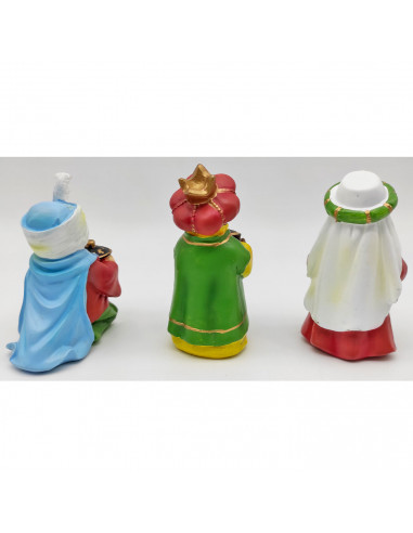 Tradineur - Figuras 3 Reyes Magos Naïf para belén navideño, marmolina, figuras decorativas para nacimiento, pesebre, navidad, ad