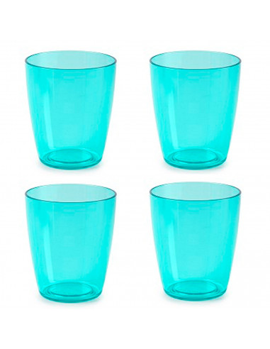 Tradineur - Pack de 4 vasos reutilizables, poliestireno transparente duro y resistente, vasos lavables para picnic, camping, hog