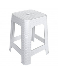 Tradineur - Taburete de plástico Rattan con asa, asiento de 28 x 28 cm, imitación de mimbre, banqueta multiusos, cocina, salón (