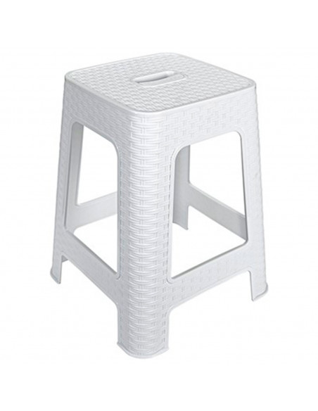 Tradineur - Taburete de plástico Rattan con asa, asiento de 28 x 28 cm, imitación de mimbre, banqueta multiusos, cocina, salón (
