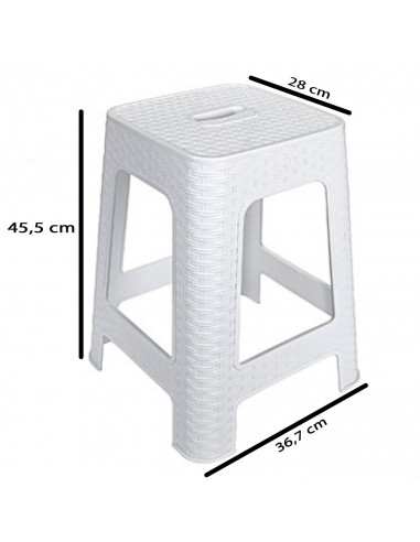 Tradineur - Taburete de plástico Rattan con asa, asiento de 28 x 28 cm, imitación de mimbre, banqueta multiusos, cocina, salón (
