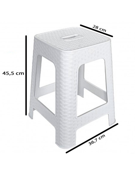 Tradineur - Taburete de plástico Rattan con asa, asiento de 28 x 28 cm, imitación de mimbre, banqueta multiusos, cocina, salón (