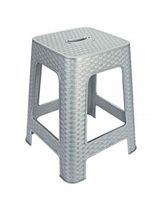 Tradineur - Taburete de plástico con asa Rattan, asiento de 28 x 28 cm, imitación de mimbre, banqueta multiusos, cocina, salón (