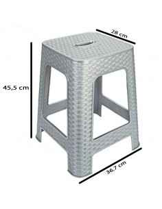 Tradineur - Taburete de plástico con asa Rattan, asiento de 28 x 28 cm, imitación de mimbre, banqueta multiusos, cocina, salón ( 2