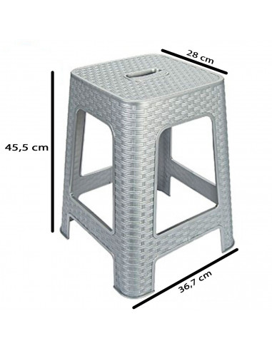 Tradineur - Taburete de plástico con asa Rattan, asiento de 28 x 28 cm, imitación de mimbre, banqueta multiusos, cocina, salón (