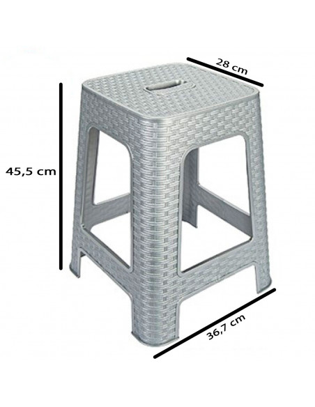 Tradineur - Taburete de plástico con asa Rattan, asiento de 28 x 28 cm, imitación de mimbre, banqueta multiusos, cocina, salón (