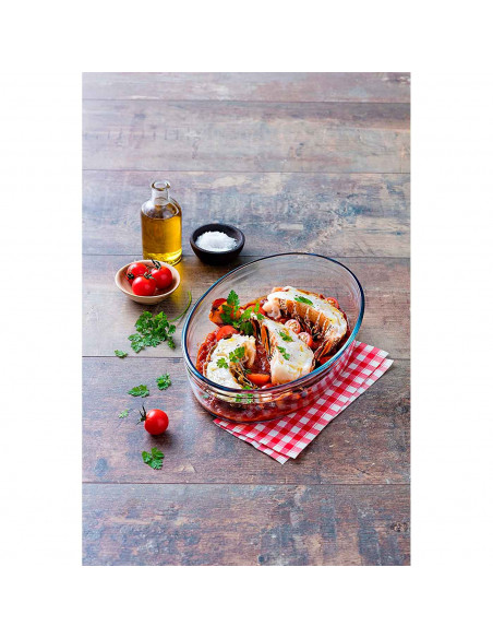 Tradineur - Fuente para horno ovalada - Fabricado en Vidrio - Apto para horno, microondas, congelador y lavavajillas - 4 Litros