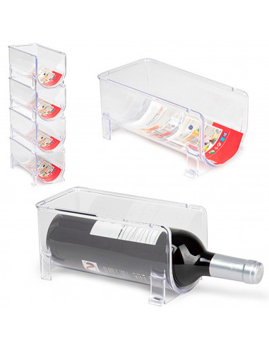 Tradineur  Organizador de botellas para nevera, botellero apilable de plástico transparente, porta botellas, estante, frigorífi