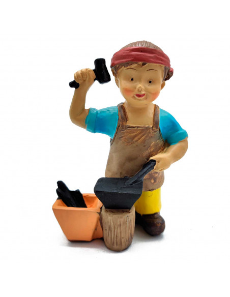 Tradineur - Figura de herrero para belén - Estilo Naïf - Marmolina - Figura decorativa divertida para nacimiento, Navidad, decor