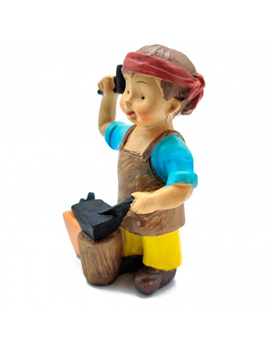 Tradineur - Figura de herrero para belén - Estilo Naïf - Marmolina - Figura decorativa divertida para nacimiento, Navidad, decor