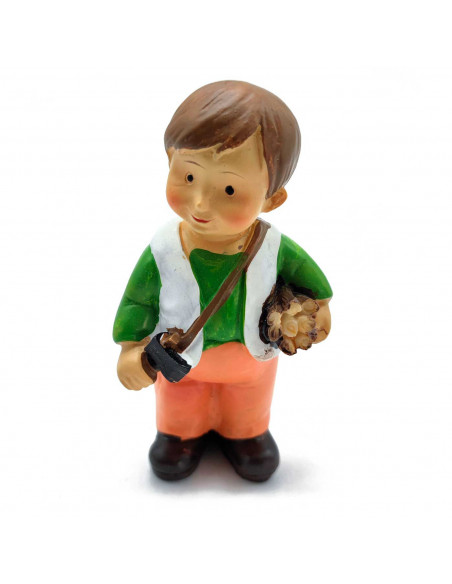 Tradineur - Figura de pastor con leña para Belén - Estilo naïf - Marmolina - Figura decorativa divertida para nacimiento, navida
