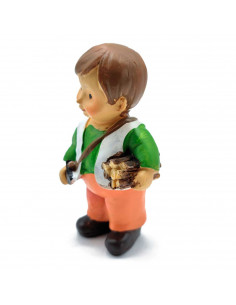 Tradineur - Figura de pastor con leña para Belén - Estilo naïf - Marmolina - Figura decorativa divertida para nacimiento, navida 2