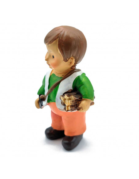 Tradineur - Figura de pastor con leña para Belén - Estilo naïf - Marmolina - Figura decorativa divertida para nacimiento, navida