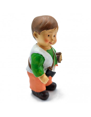 Tradineur - Figura de pastor con leña para Belén - Estilo naïf - Marmolina - Figura decorativa divertida para nacimiento, navida
