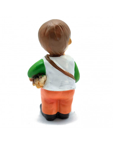 Tradineur - Figura de pastor con leña para Belén - Estilo naïf - Marmolina - Figura decorativa divertida para nacimiento, navida