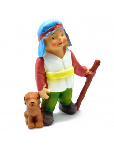 Tradineur - Figura de pastor con perro para Belén - Estilo naïf - Marmolina - Adorno divertido para nacimiento, Navidad, decorac