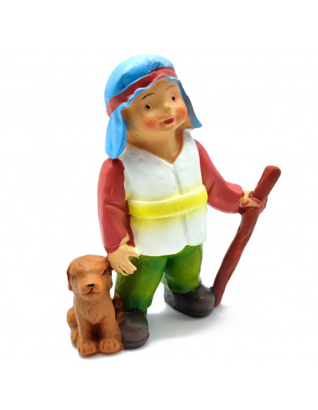 Tradineur - Figura de pastor con perro para Belén - Estilo naïf - Marmolina - Adorno divertido para nacimiento, Navidad, decorac