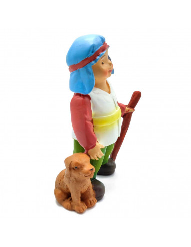 Tradineur - Figura de pastor con perro para Belén - Estilo naïf - Marmolina - Adorno divertido para nacimiento, Navidad, decorac