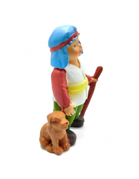 Tradineur - Figura de pastor con perro para Belén - Estilo naïf - Marmolina - Adorno divertido para nacimiento, Navidad, decorac