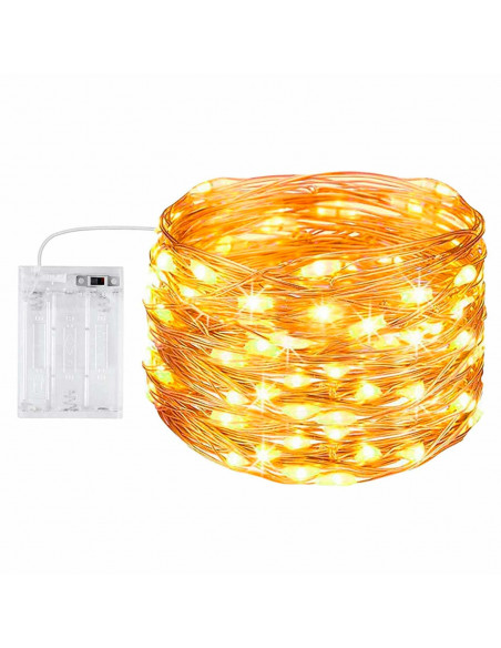 Tradineur - Alambre de 100 luces navideñas LEDs a pilas (no incluidas) - Apto para interior y exterior - Función de luz foja e i