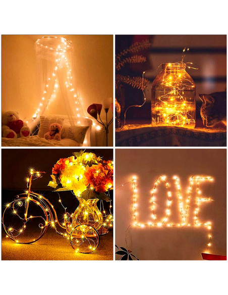 Tradineur - Alambre de 100 luces navideñas LEDs a pilas (no incluidas) - Apto para interior y exterior - Función de luz foja e i