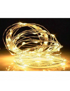 Tradineur - Alambre de 100 luces LEDs navideñas a pilas (no incluidas) - Apto para interiores - Función de luz foja e intermiten 2