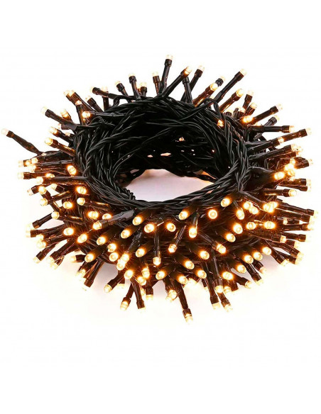 Tradineur - Tira de 50 luces navideñas LEDs a pilas (no incluidas) - Apto solo para interior y exterior - Función de luz foja e