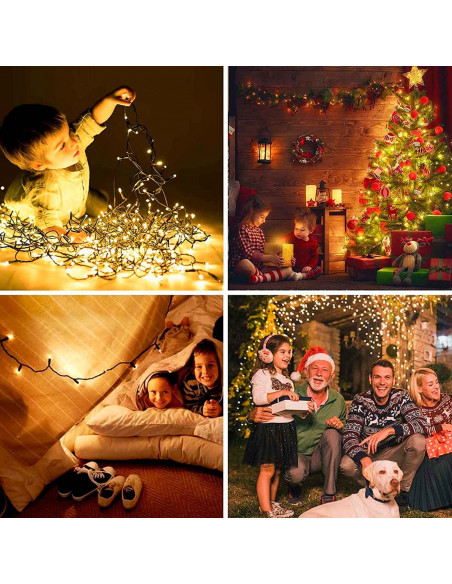 Tradineur - Tira de 50 luces navideñas LEDs a pilas (no incluidas) - Apto solo para interior y exterior - Función de luz foja e