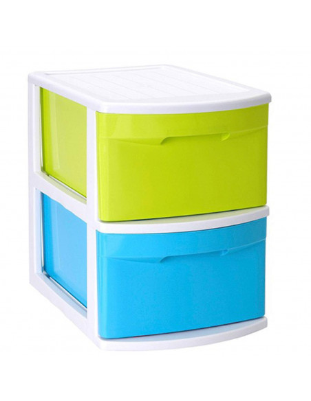 Tradineur - Cajonera támesis base blanco 2 cajones de color surtido 41 x 28 x 39 cm, Cajonera plástico 2 cajones sin ruedas mult